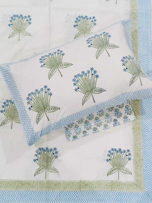 Bluebell Garden Handblock Printed Cotton Bedsheet