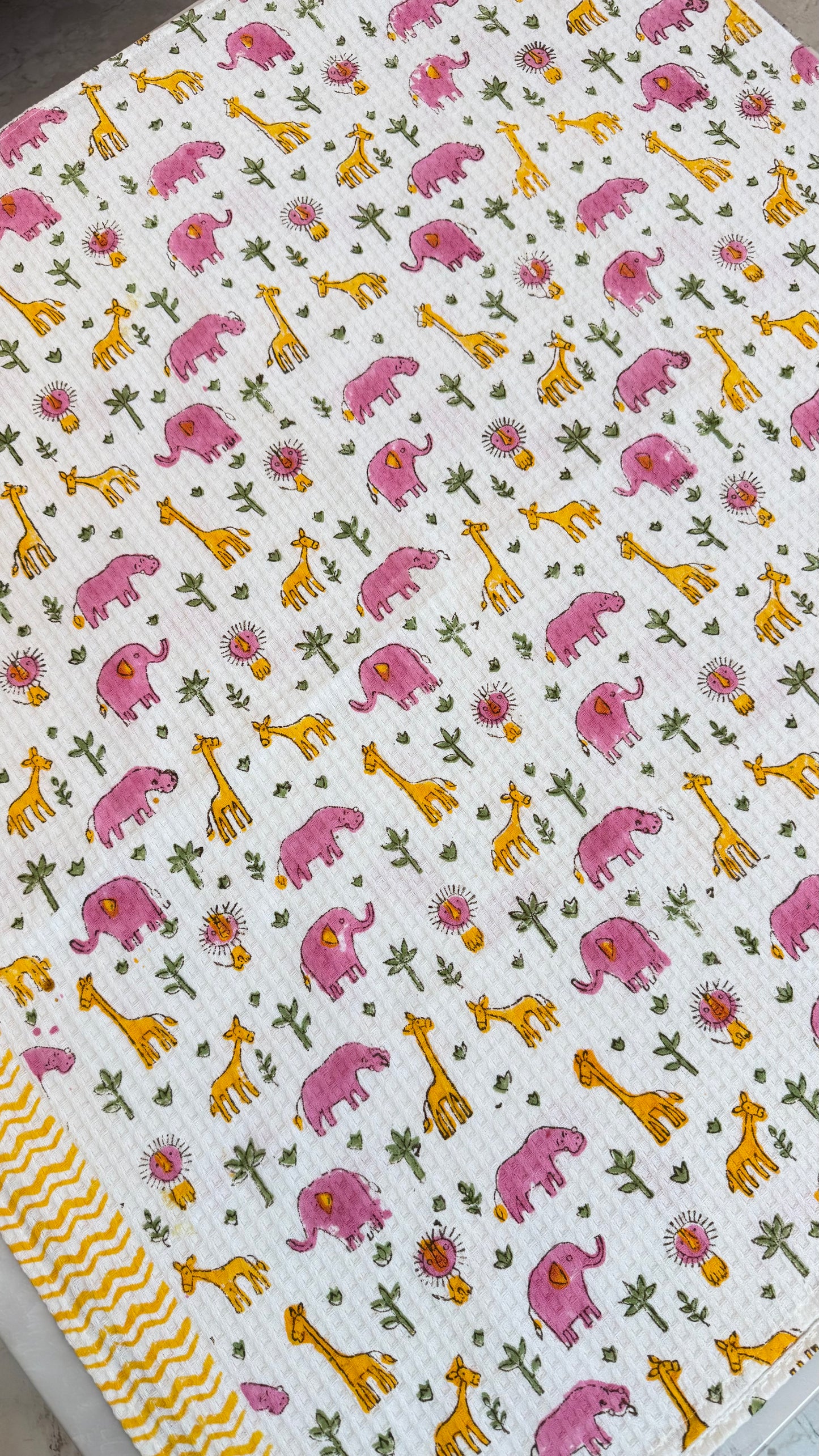 Kids Pink Yellow Giraffe & elephant Towel