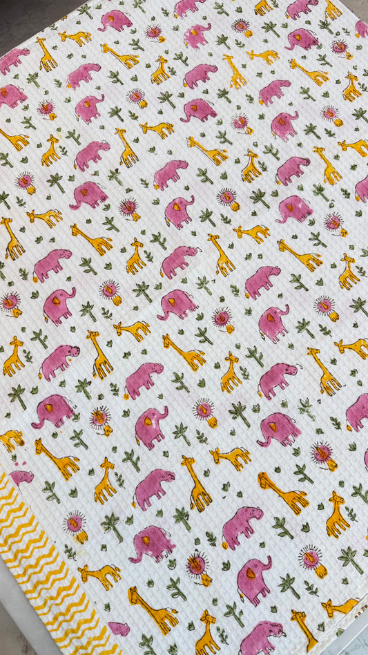 Kids Pink Yellow Giraffe & elephant Towel
