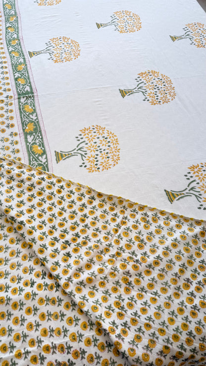 Sunflower Grove Handblock Print Mul Mul Cotton Dohar