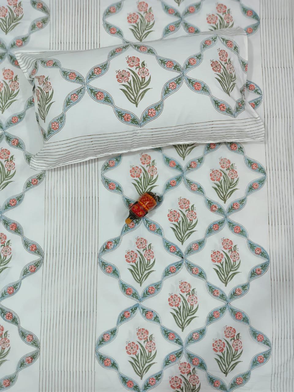 Gulnaar Garden Handblock Printed Cotton Bedsheet