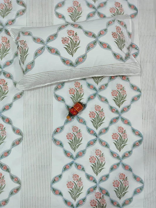 Gulnaar Garden Handblock Printed Cotton Bedsheet