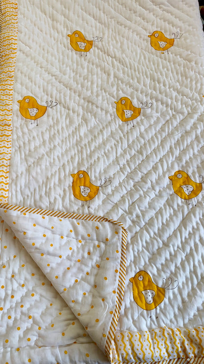 Little Chirps Handblock Print Mul Mul Cotton Quilt
