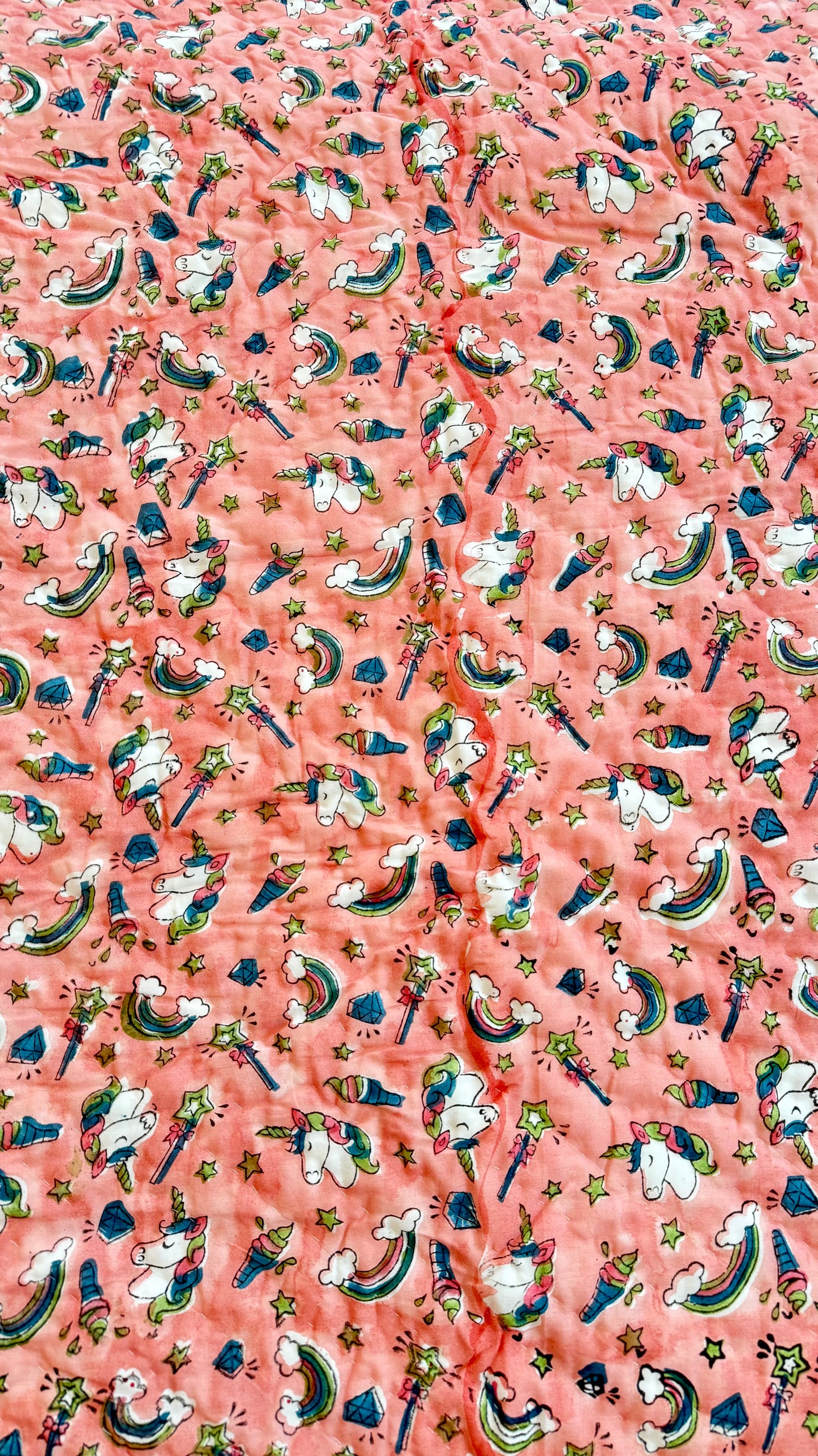 Unicorn Magic Handblock Print Mul Mul Cotton Quilt