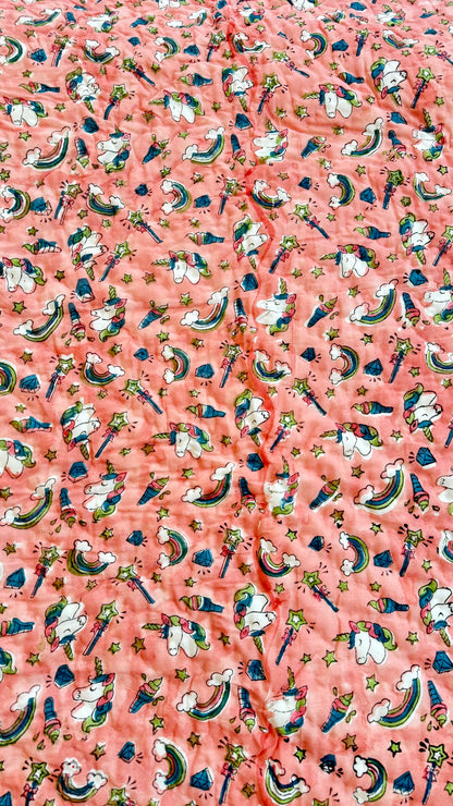 Unicorn Magic Handblock Print Mul Mul Cotton Quilt