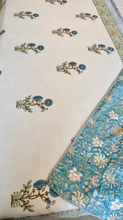 Blue Mughal Garden Mul Mul Cotton Handblock Printed Dohar
