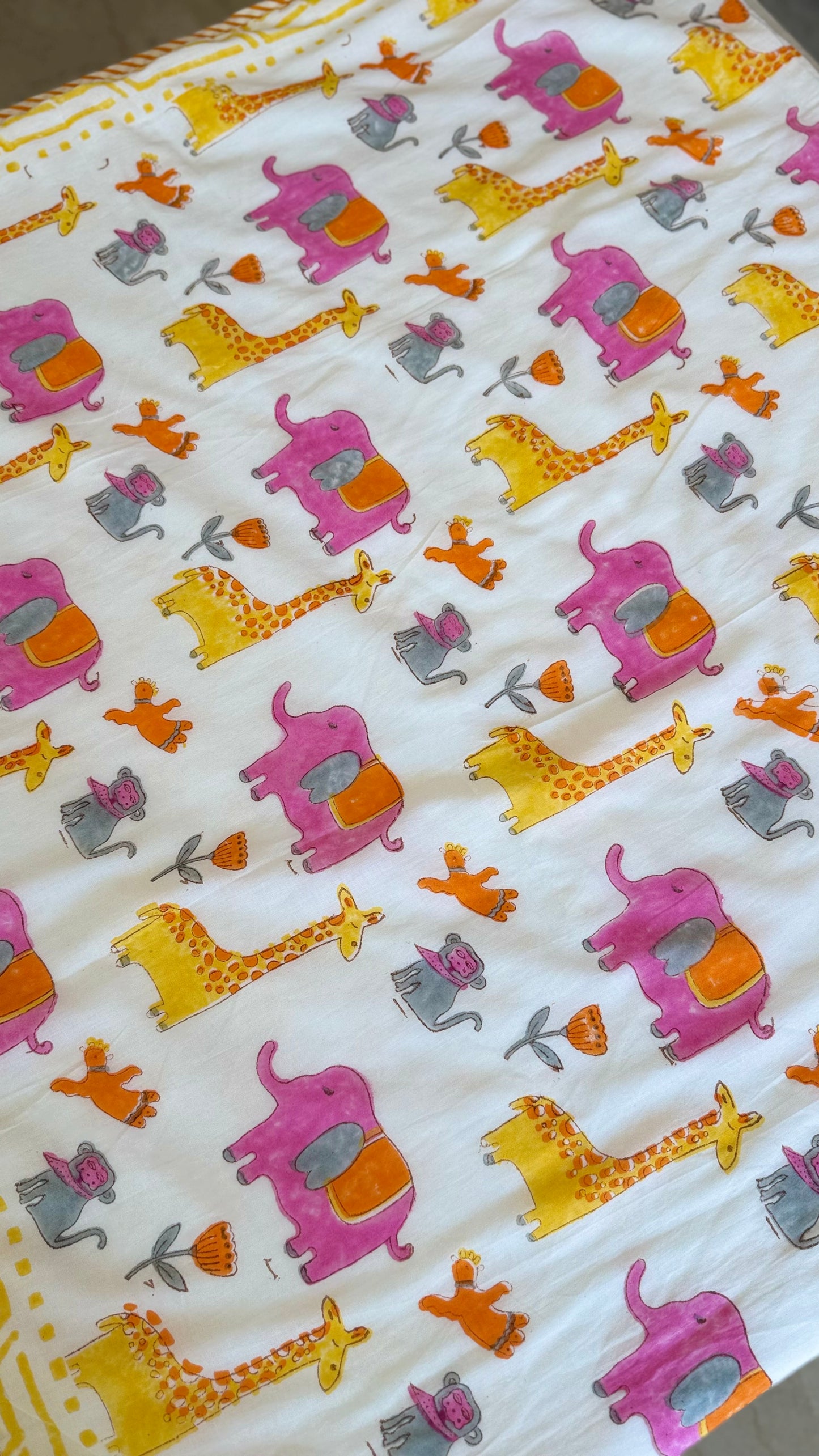 Pink yellow jungle – Handblock Print Mul Mul Cotton Dohar