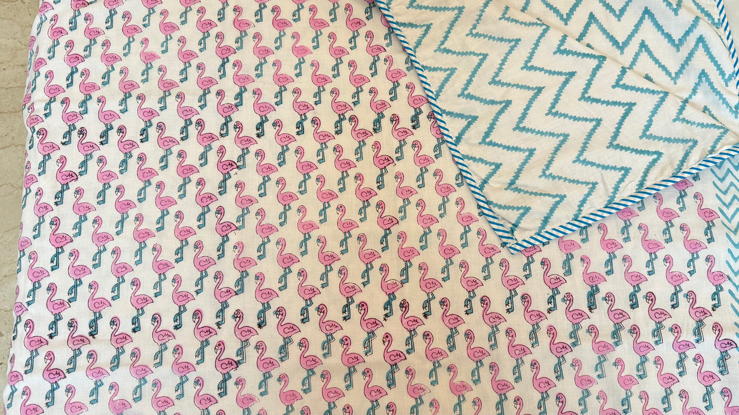 Flamingo Bliss Handblock Print Mul Mul Cotton Dohar