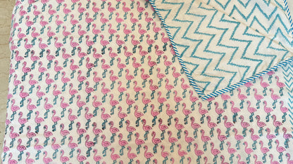 Flamingo Bliss Handblock Print Mul Mul Cotton Dohar