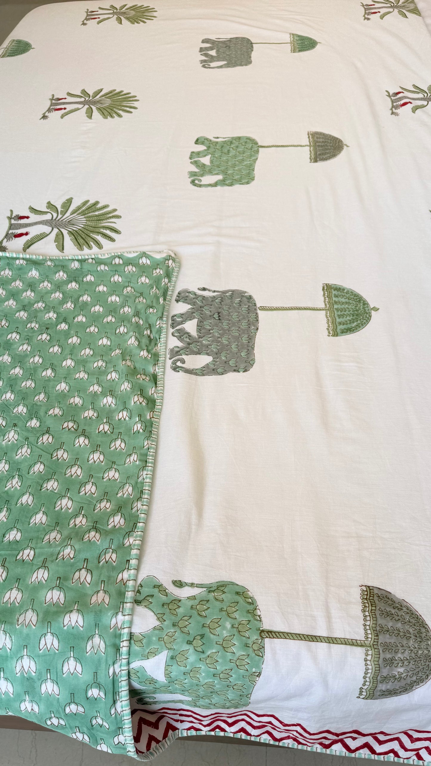Elephant Garden Mul Mul Cotton Handblock Printed Dohar