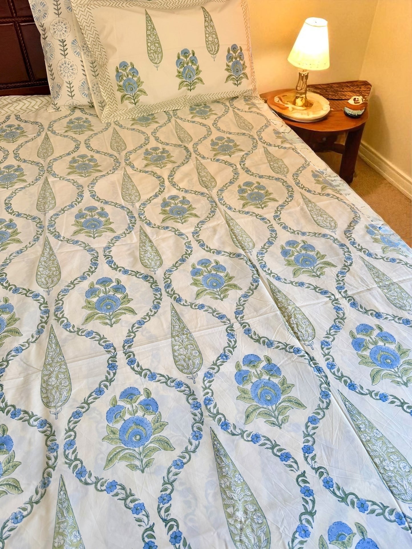 Neel Bel Jaal Handblock Printed Cotton Bedsheet