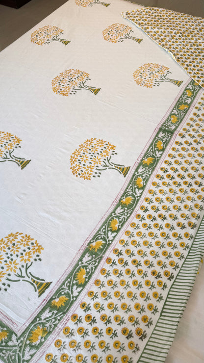 Sunflower Grove Handblock Print Mul Mul Cotton Dohar