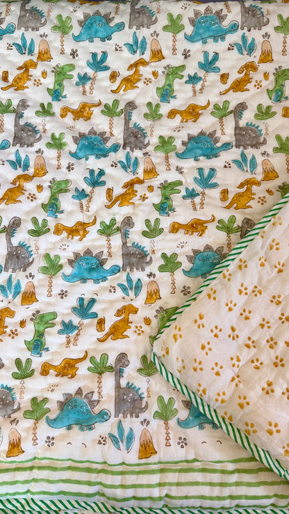 Roars and Palms – Handblock Print Mul Mul Cotton Quilt