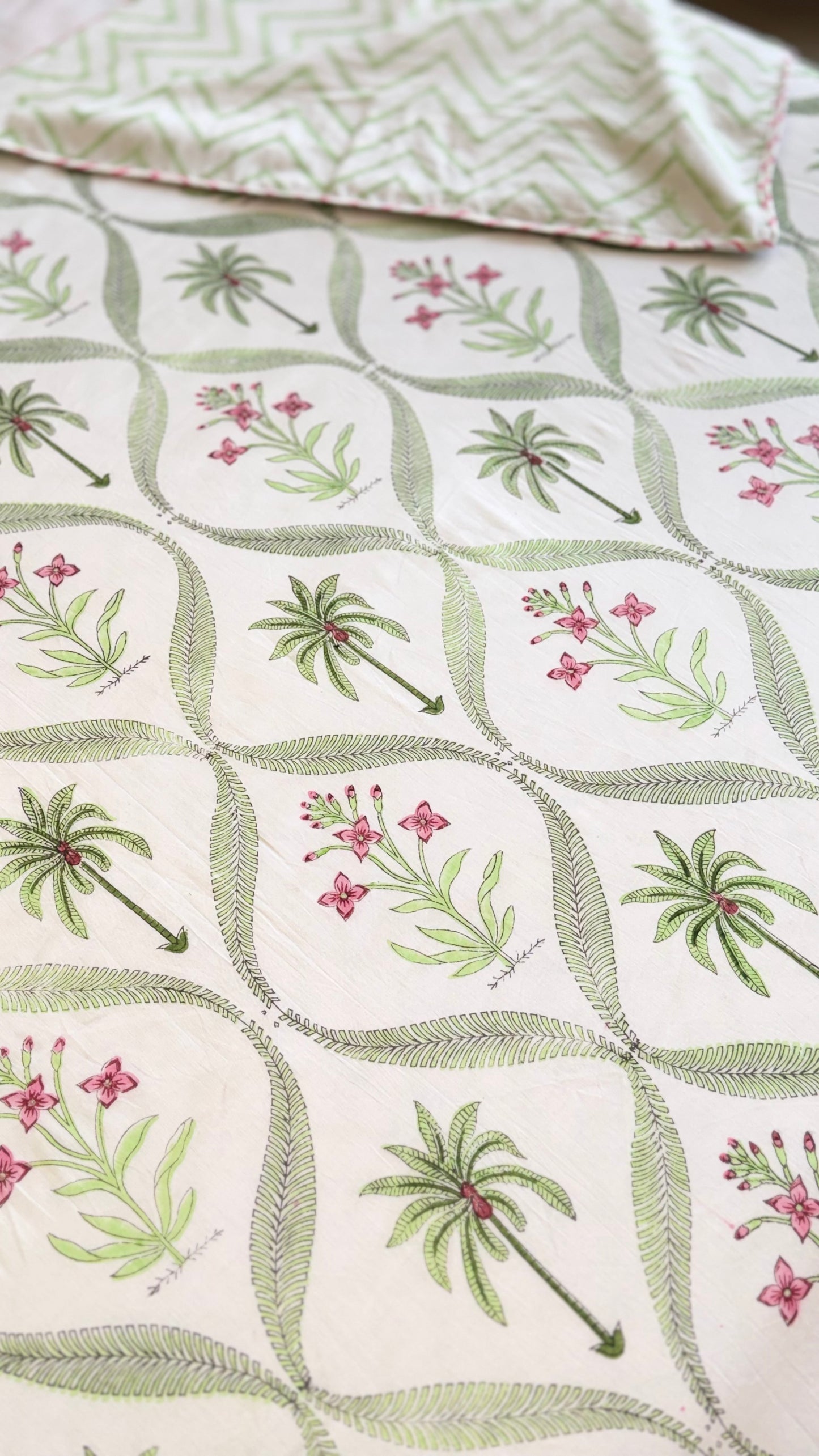 Tropical Palm Grove Mul Mul Cotton Handblock Printed Dohar