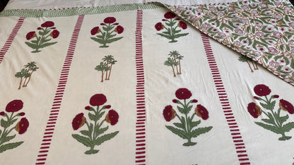 Crimson Bloom Handblock Print Mul Mul Cotton Dohar