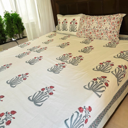 Scarlet Lotus Handblock Printed Bedsheet