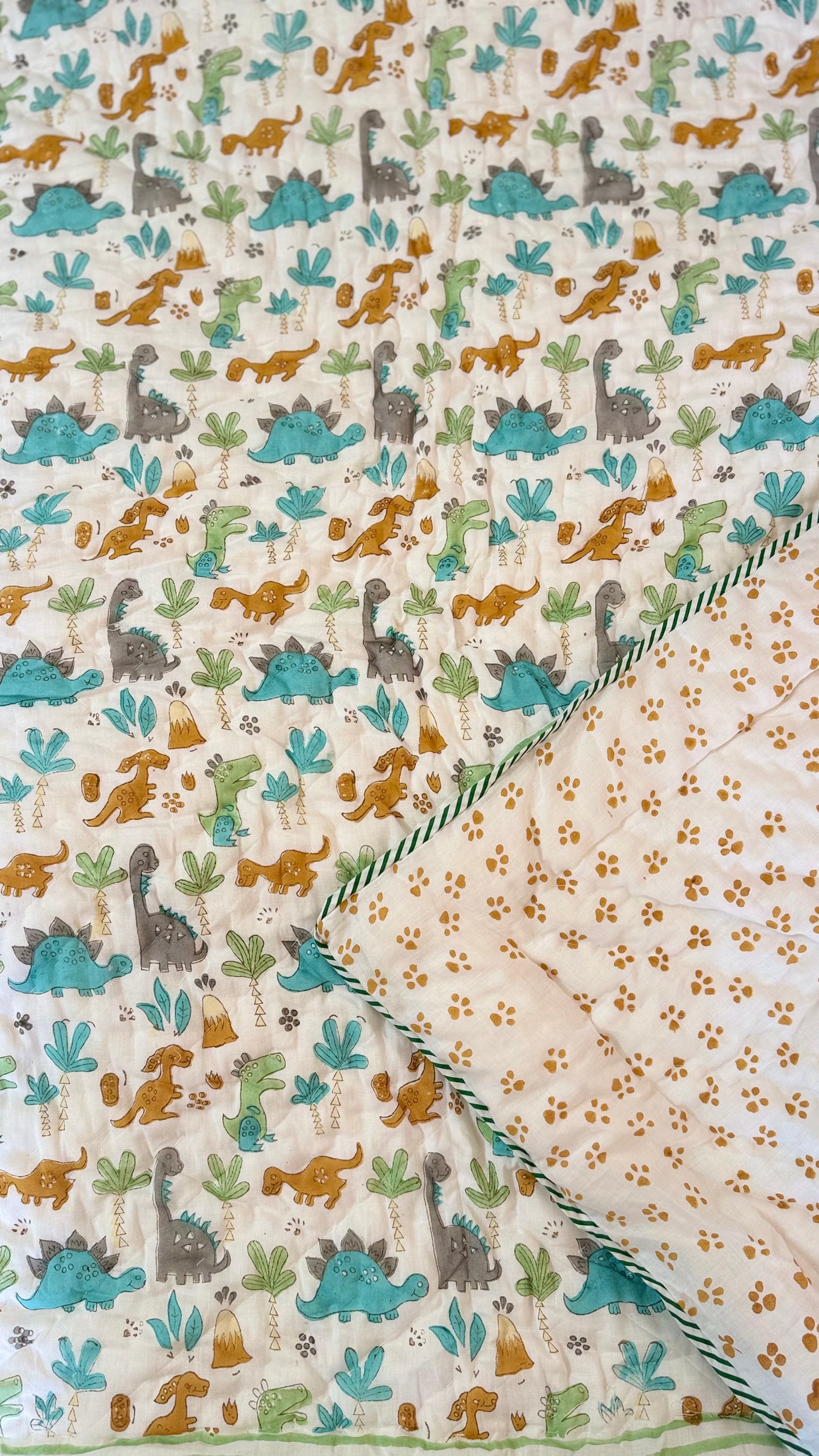 Roars and Palms – Handblock Print Mul Mul Cotton Quilt