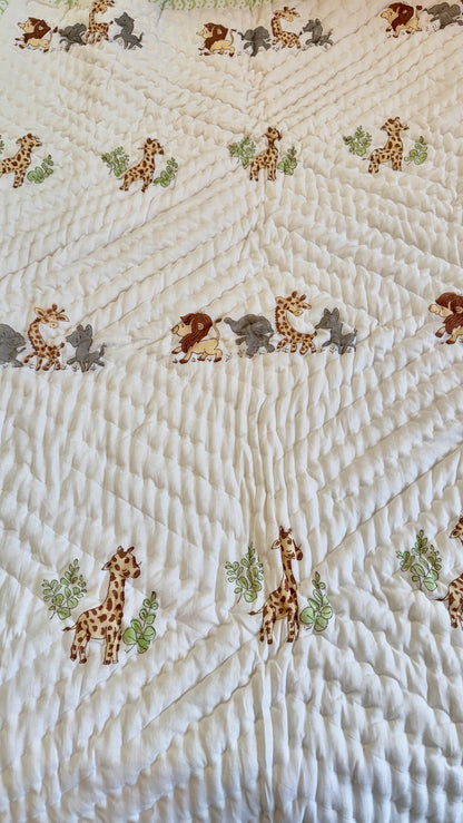 Jungle Joy Parade Handblock Print Mul Mul Cotton Quilt