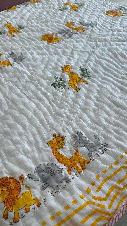 Little Lion March- Handblock Print Mul Mul cotton Quilt