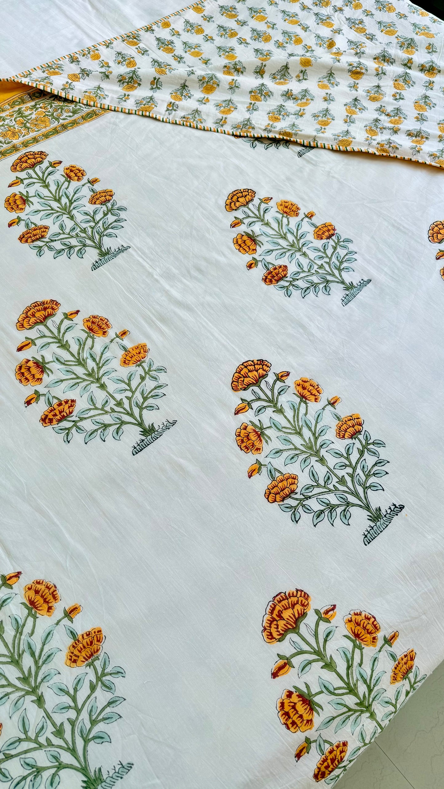 Saffron Bloom Handblock Print Mul Mul Cotton Dohar
