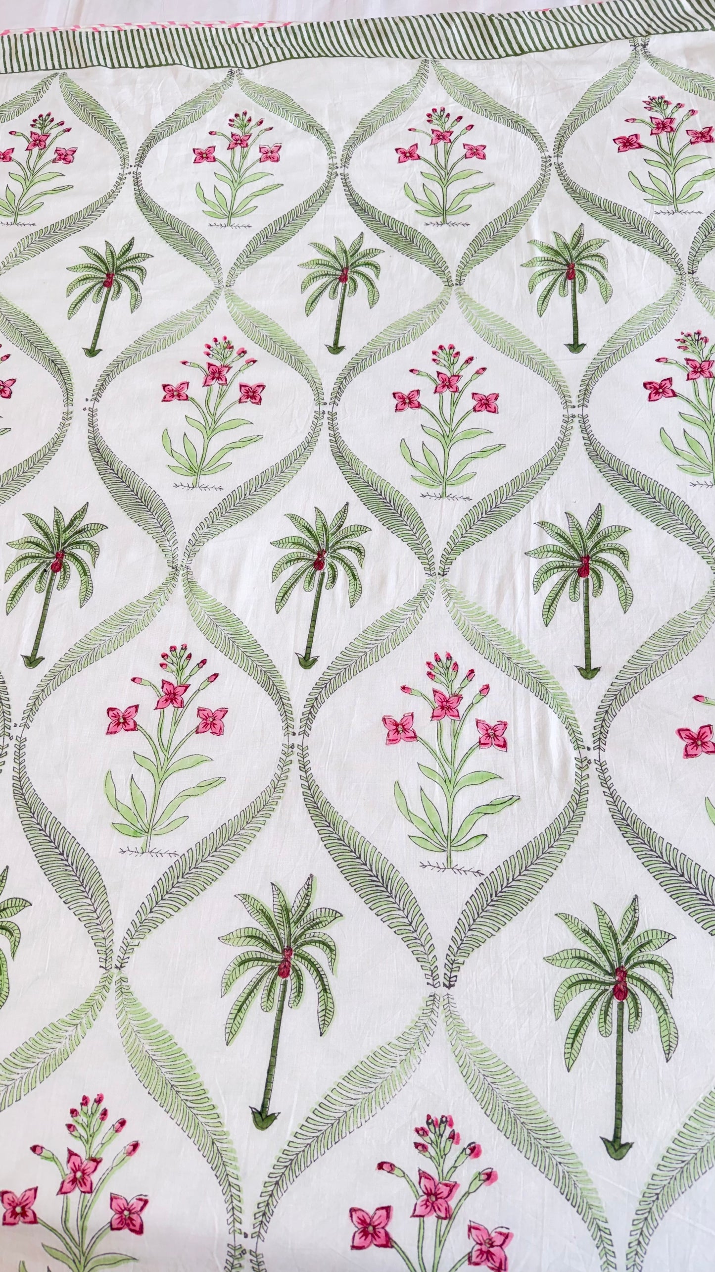 Tropical Palm Grove Mul Mul Cotton Handblock Printed Dohar