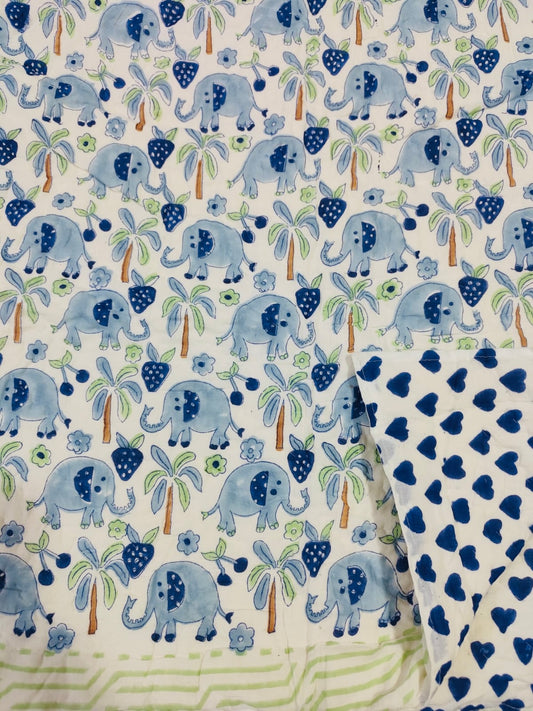 Blue Elephant – Handblock Print Mul Mul Cotton Dohar