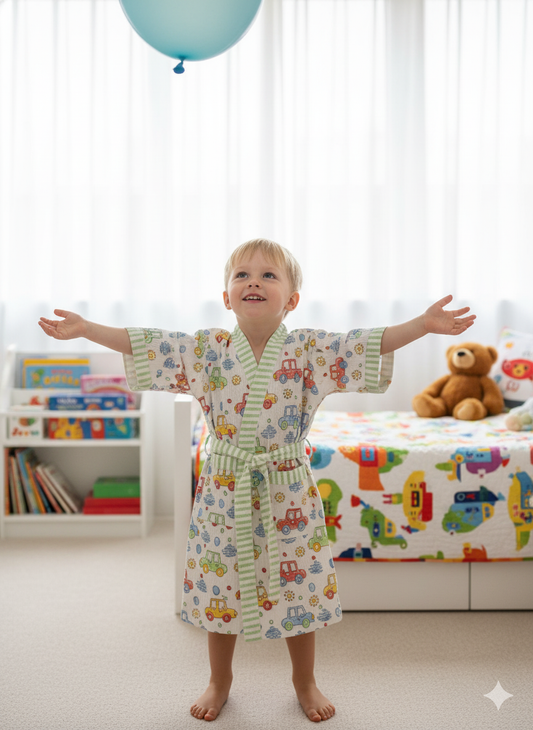 Kids Bathrobe Car Print