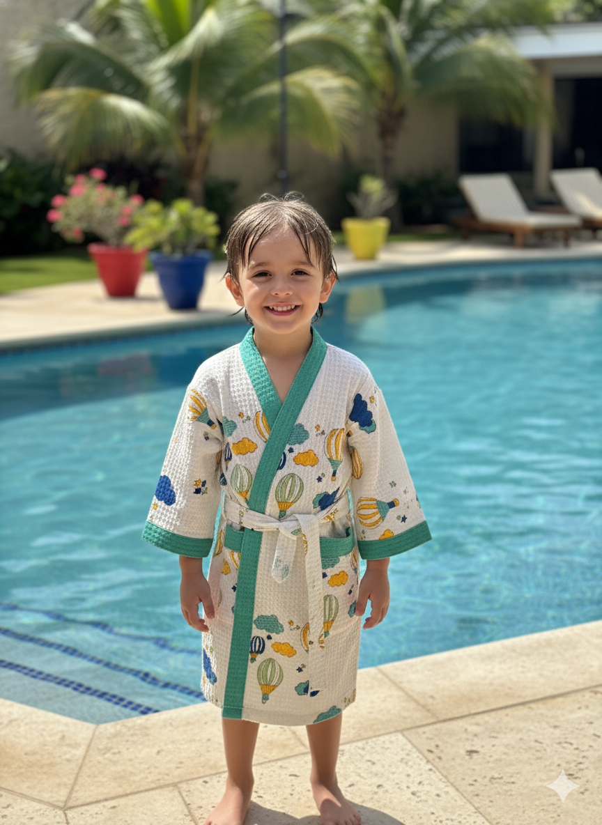Kids Bathrobe Blue Balloon Design