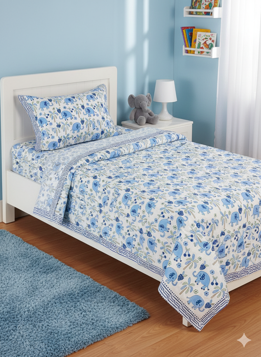 Kids Bedsheet blue Elephant