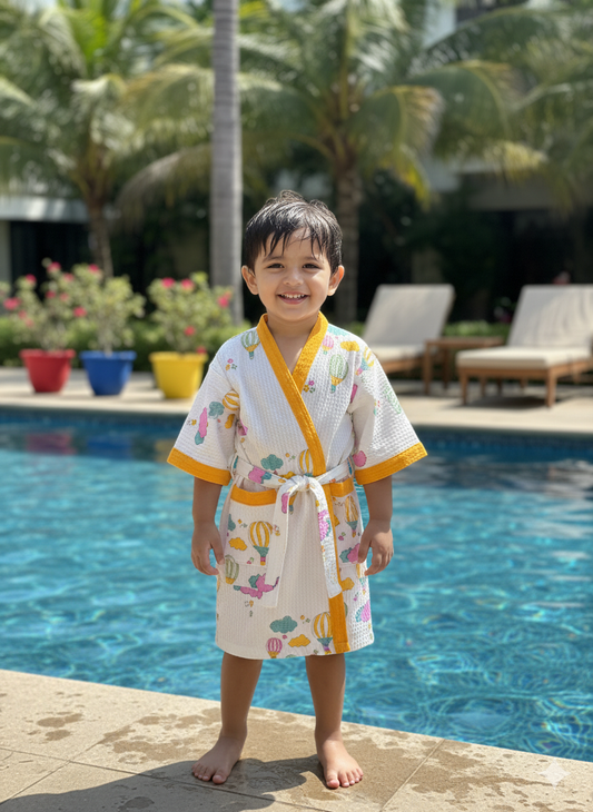 Kids Bathrobe Yellow Balloon Design