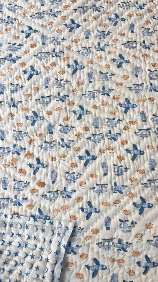 Little Aviator Handblock Print Mul Mul Cotton Quilt