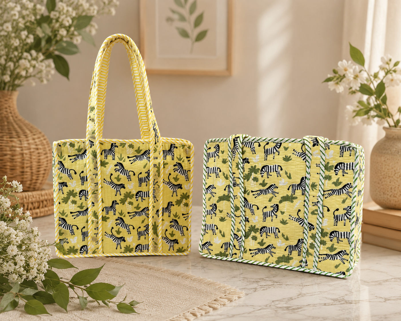 Yellow Zippy Zebra Mini Tote Bag