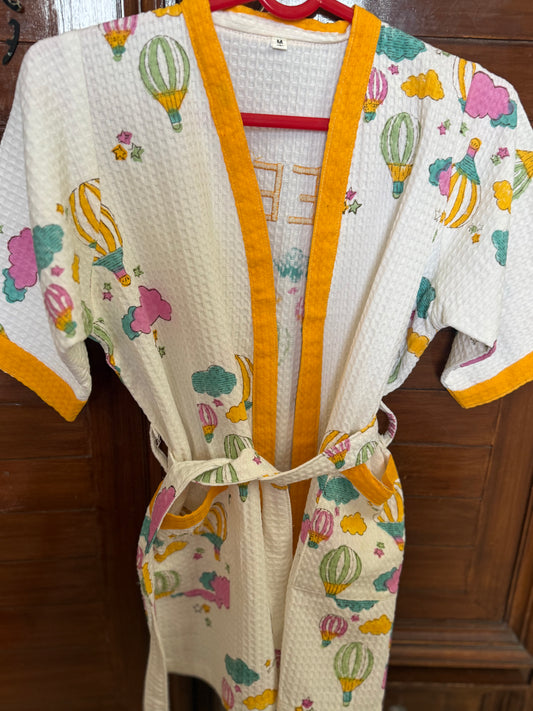 Kids Bathrobe Yellow Balloon Design