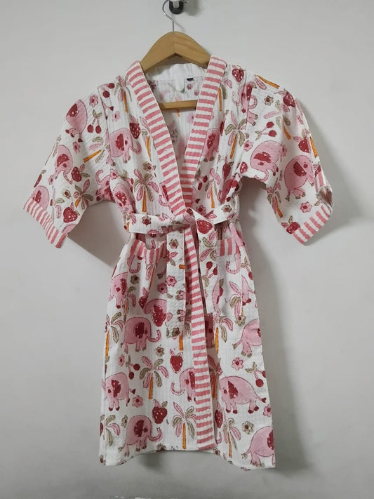 Kids Bathrobe Pink Elephant Design