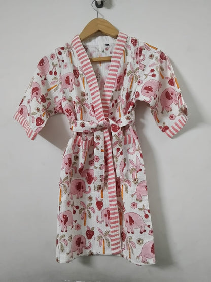 Kids Bathrobe Pink Elephant Design