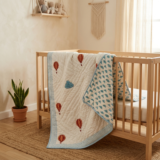 Sky Safari – Handblock Print Mul Mul Cotton Quilt